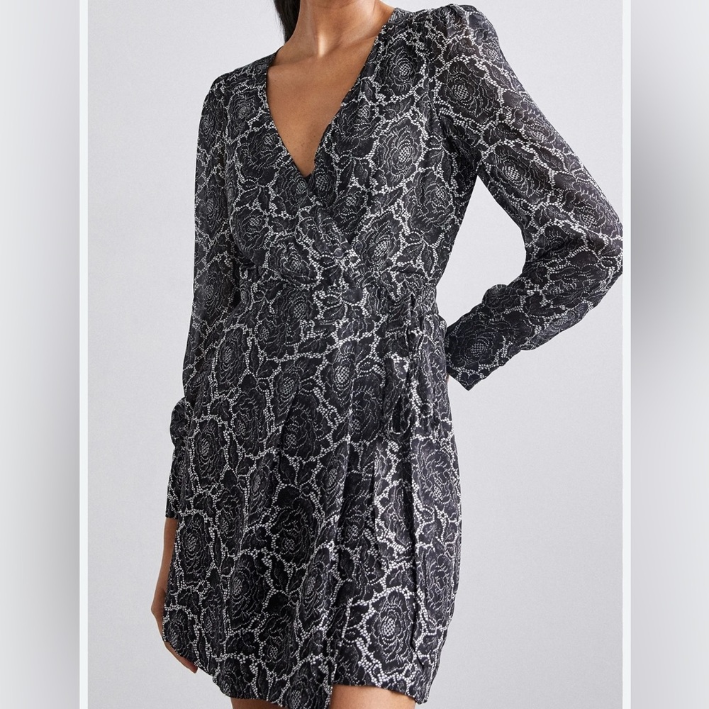 THE KOOPLES LACE ROSES WRAP DRESS SIZE 0 US XS‎